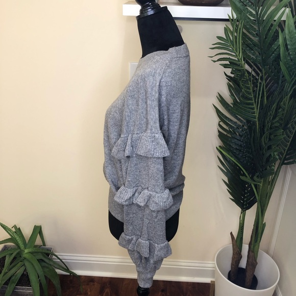 J. Crew Ruffle Sleeve Gray Oversized Wool Blend Sweater Small - Picture 3 of 6